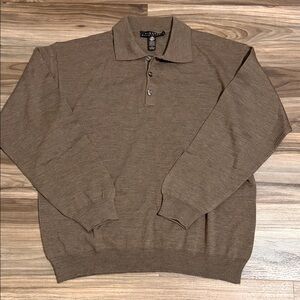 Fiesole Brown 100% Pure New Merino Extra Fine Wool Collared Sweater Men’s L